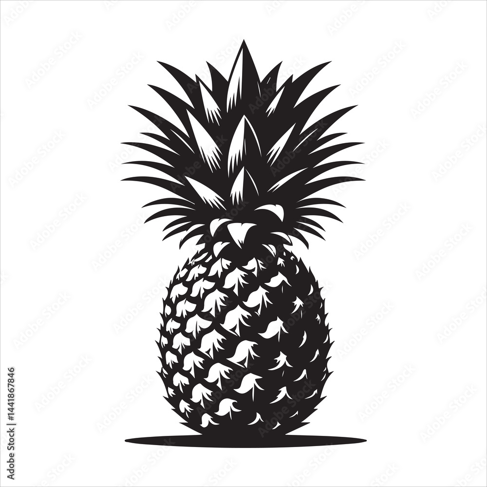 Obraz premium a fresh pineapple fruit vector silhouette, vector black color silhouette, isolated white background 