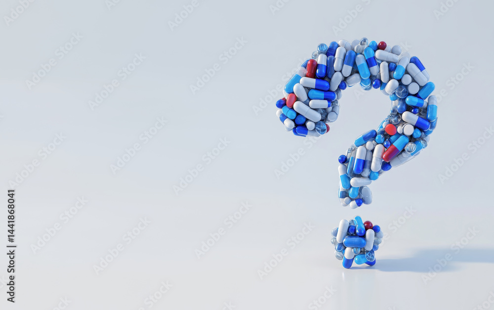 A question mark made of pills