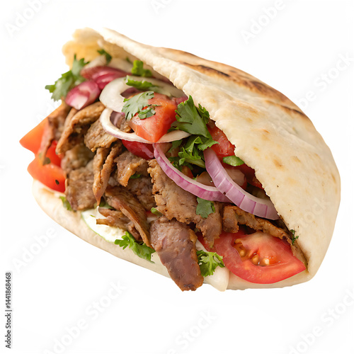 Savory single doner kebab sandwich isolated on a transparent background
