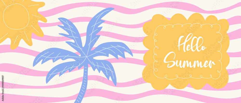 Naklejka premium Summer banner with hand drawn seascape.