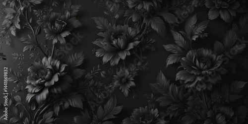 Wallpaper Mural Intricate black charcoal floral wallpaper  Elegant, luxurious, stylish interior design , stylish, wallpaper, room Torontodigital.ca