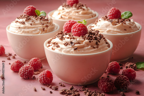 Velvety Raspberry Chocolate Mousse Dessert with Fresh Raspberries for Gourmet Dining
