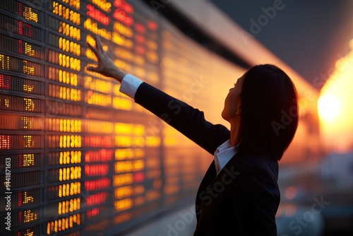 Business traveler checks flight information at the airport