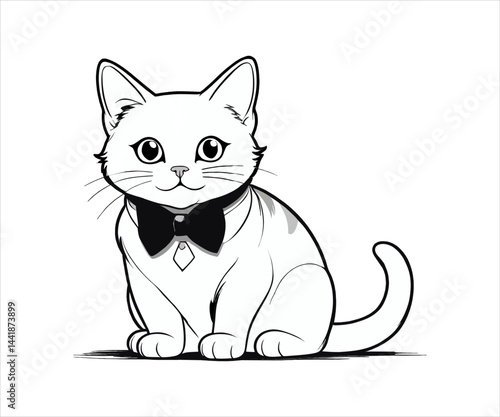 Black and White Coloring Book Page – Fun Line Art Cat Illustration for Kids