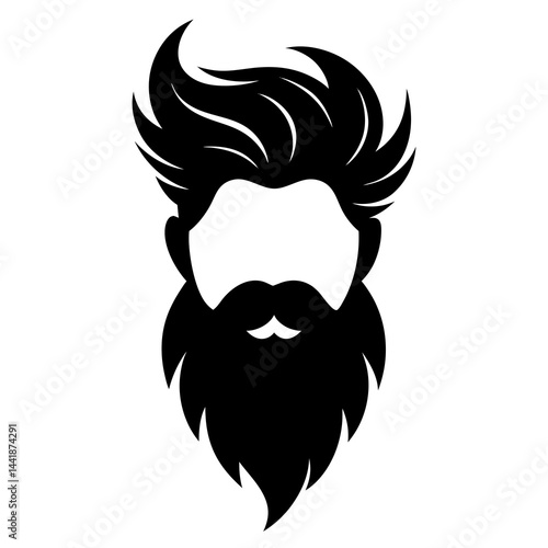 Bold and clean silhouette of a stylized bearded man with voluminous hair