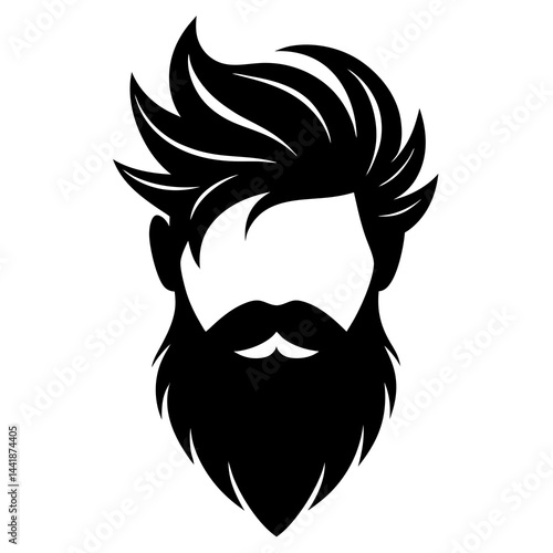 Bold and clean silhouette of a stylized bearded man with voluminous hair
