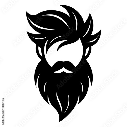 Bold and clean silhouette of a stylized bearded man with voluminous hair