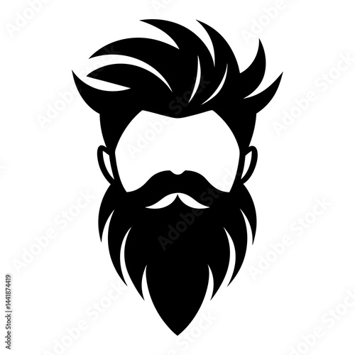 Bold and clean silhouette of a stylized bearded man with voluminous hair