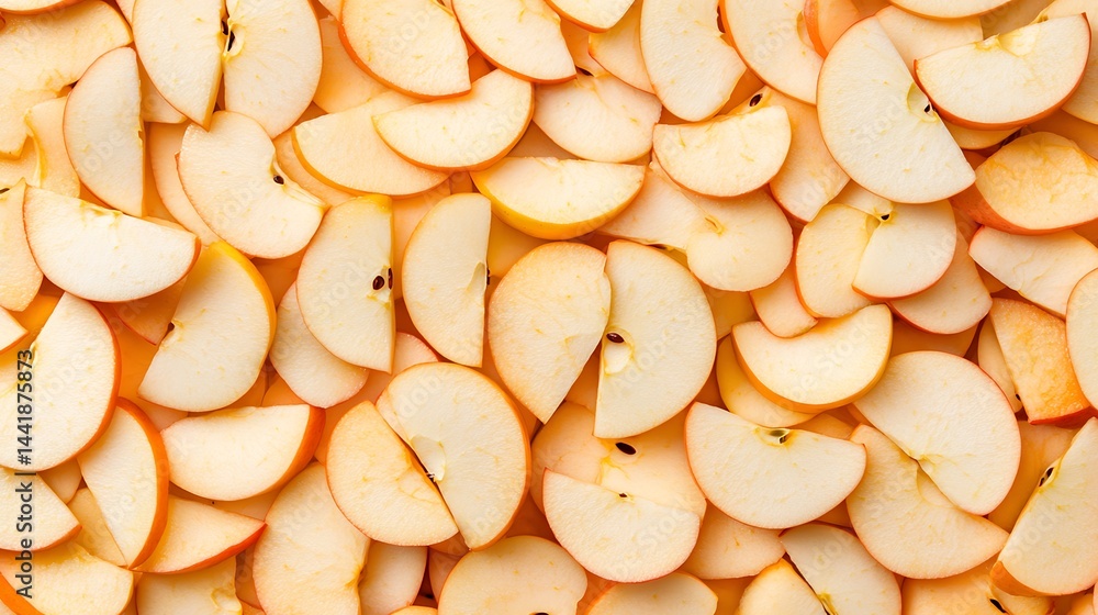 Thinly sliced apples arranged in a seamless, overlapping pattern, showcasing their fresh, crisp texture and seeds.