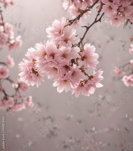 Wallpaper Mural Soft pastel pink sakura petals descend against a blurred backdrop ,  blossom,  abstract Torontodigital.ca