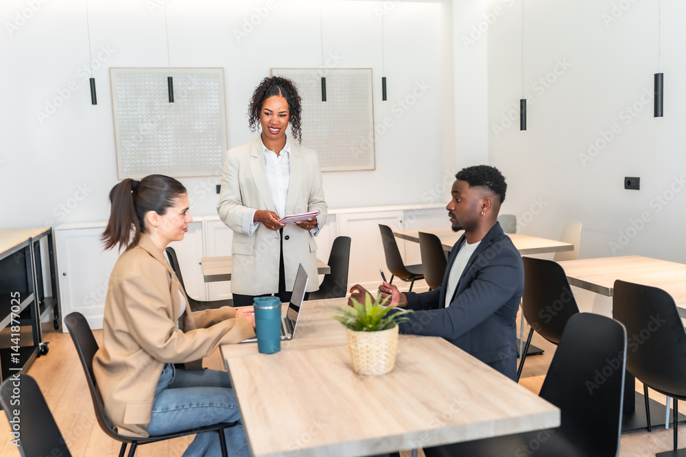 Business team meeting in modern office, discussing strategy and collaboration