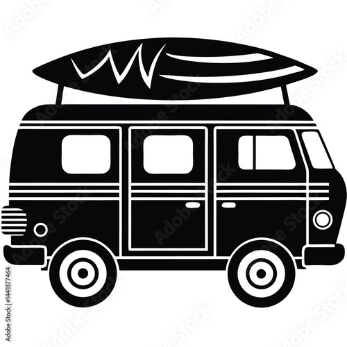 Camping Vehicle RV, camper van, trailer, roof tent vector Silhouette illustration 