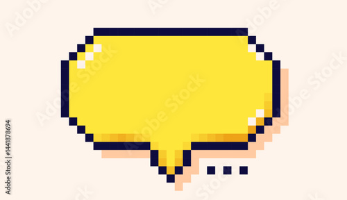 Pixel art speech bubble with yellow background.