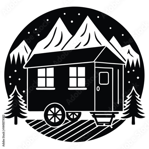 Camping Vehicle RV, camper van, trailer, roof tent vector Silhouette illustration 