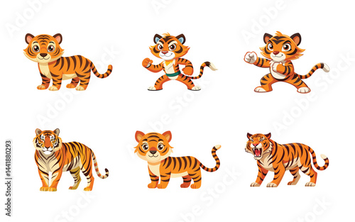 Set of Full body and face  tiger logo design vector template. Black and white color silhouette tiger vector illustration. design on a white background