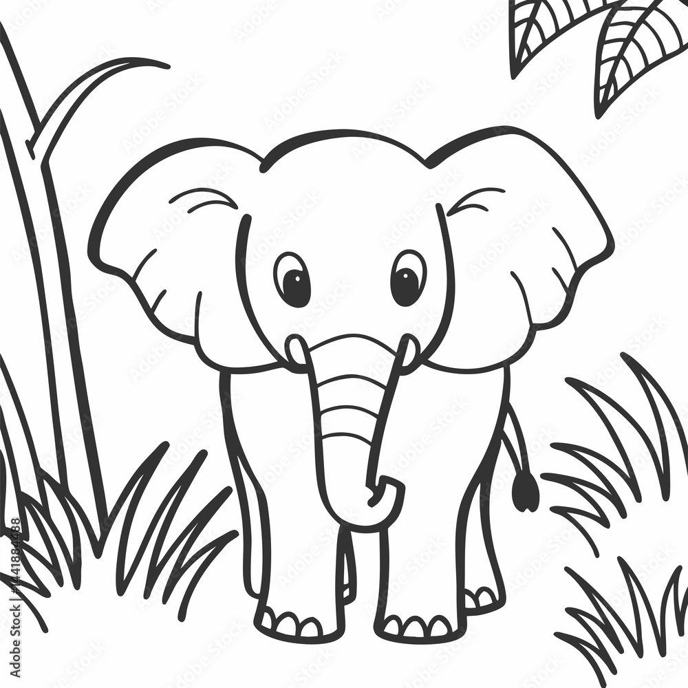 Obraz premium Cute elephant coloring page for kids — jungle safari theme