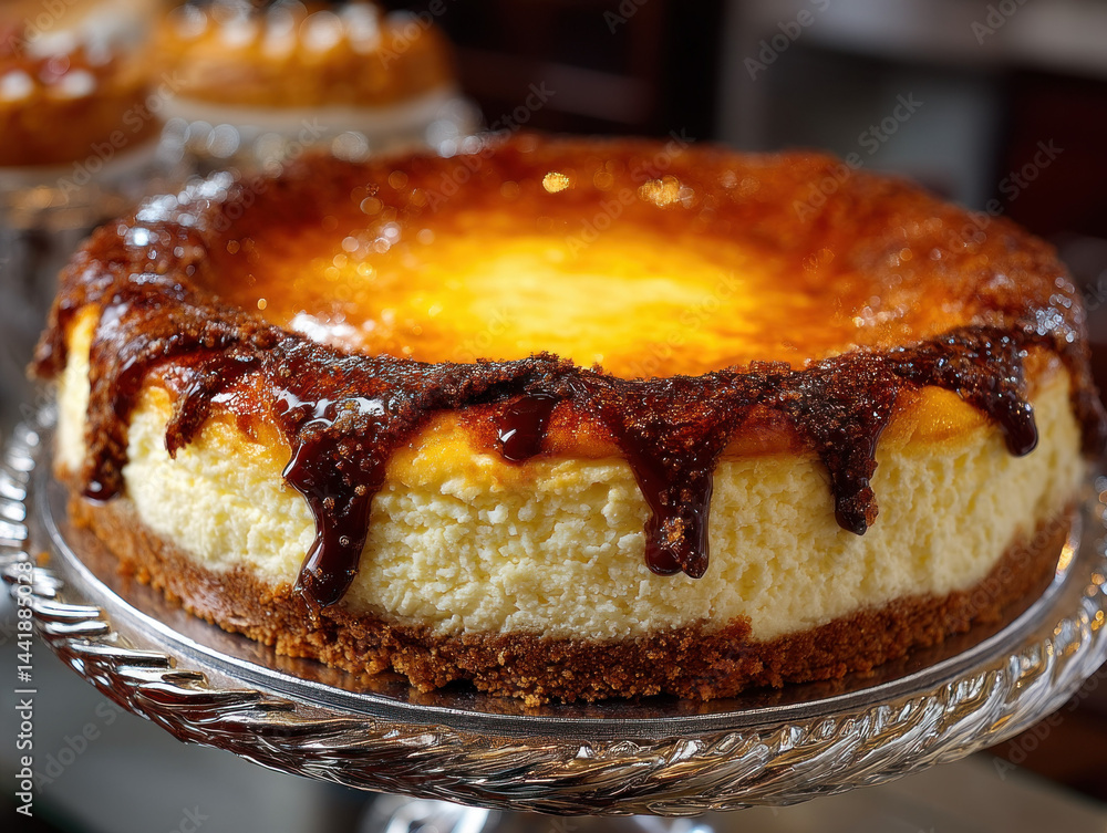 A beautifully baked cheesecake ready for serving