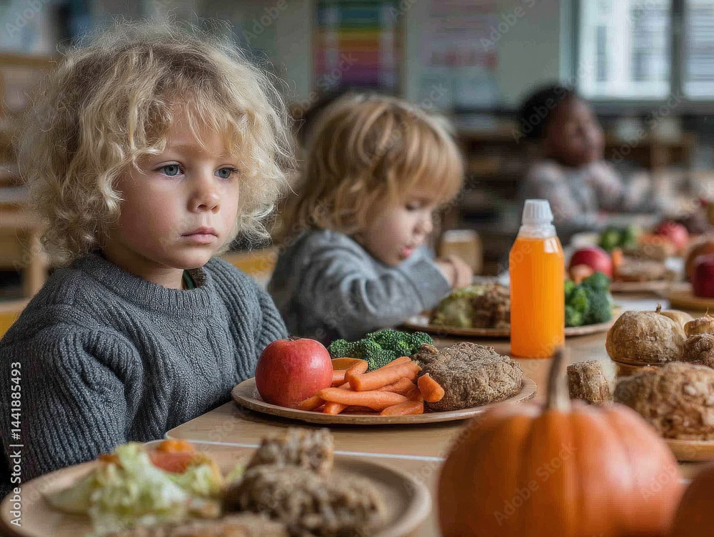 A classroom setting teaching kids about proper table manners