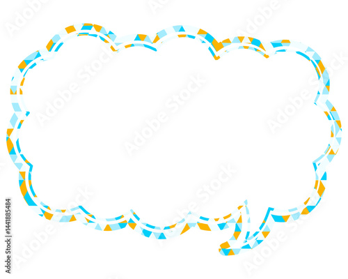 ステンドグラス風吹き出し　三角形模様　細長い雲形