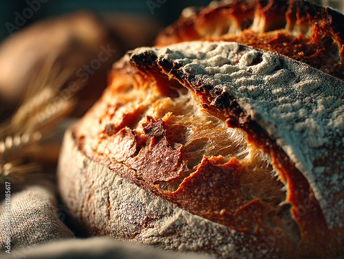 Obraz na płótnie A close-up of the top of a freshly baked loaf of bread w salonie