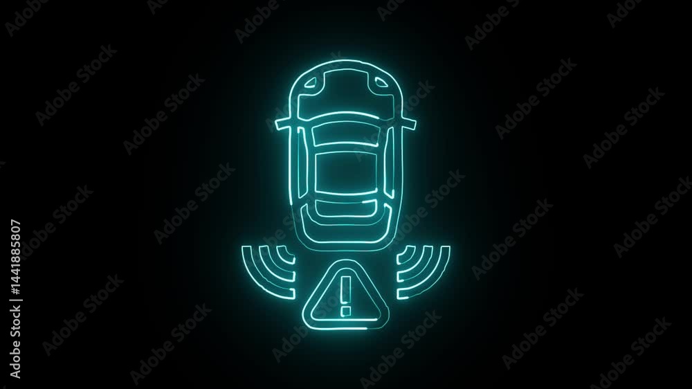 glowing neon alert icon isolated, black background, HD motion graphic animation glowing neon alert icon isolated, black background, HD motion graphic animation