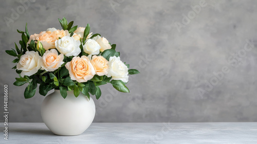 Wallpaper Mural beautiful arrangement of soft peach and white roses in simple vase, creating serene and romantic atmosphere Torontodigital.ca