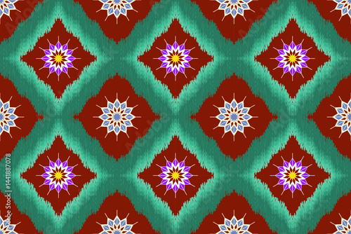 Ethnic Figure aztec embroidery style.Geometric ikat oriental traditional art pattern.Design for ethnic background,wallpaper,fashion,clothing,wrapping,fabric,element,sarong,graphic,vector illustration.