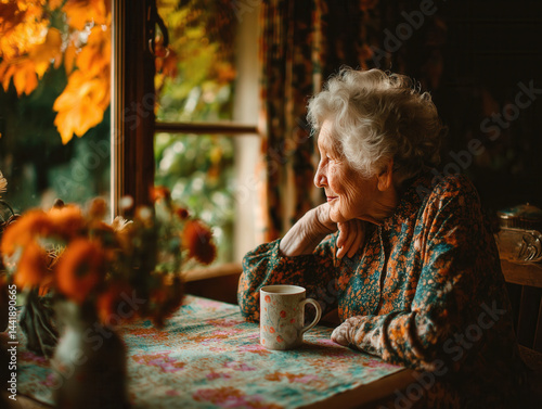Obraz na płótnie An elderly person enjoying a warm cup of coffee at home w salonie