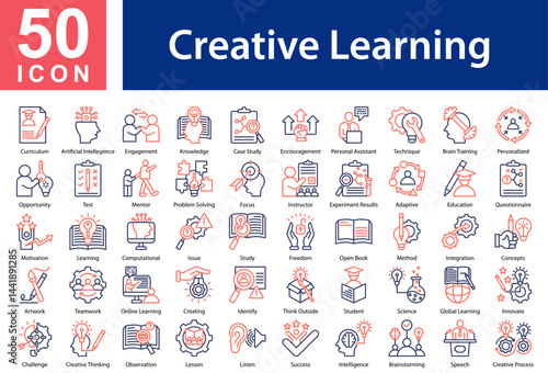 Creative Learning  Icon Sheet and Collection with Outline Color