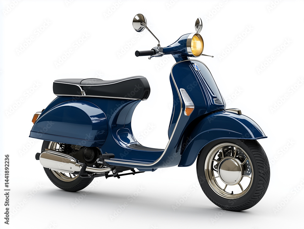 Obraz premium hyperrealistic image dark blue moped on a white background