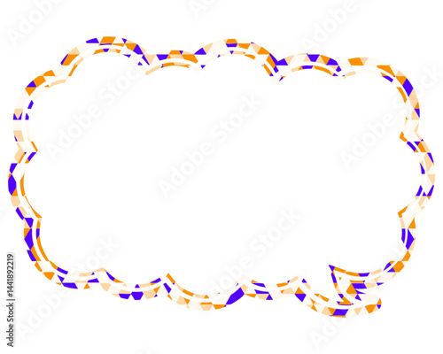 ステンドグラス風吹き出し　三角形模様　細長い雲形