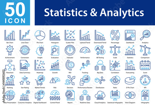 Statistics & Analytics  Icon Sheet and Collection with Outline Color