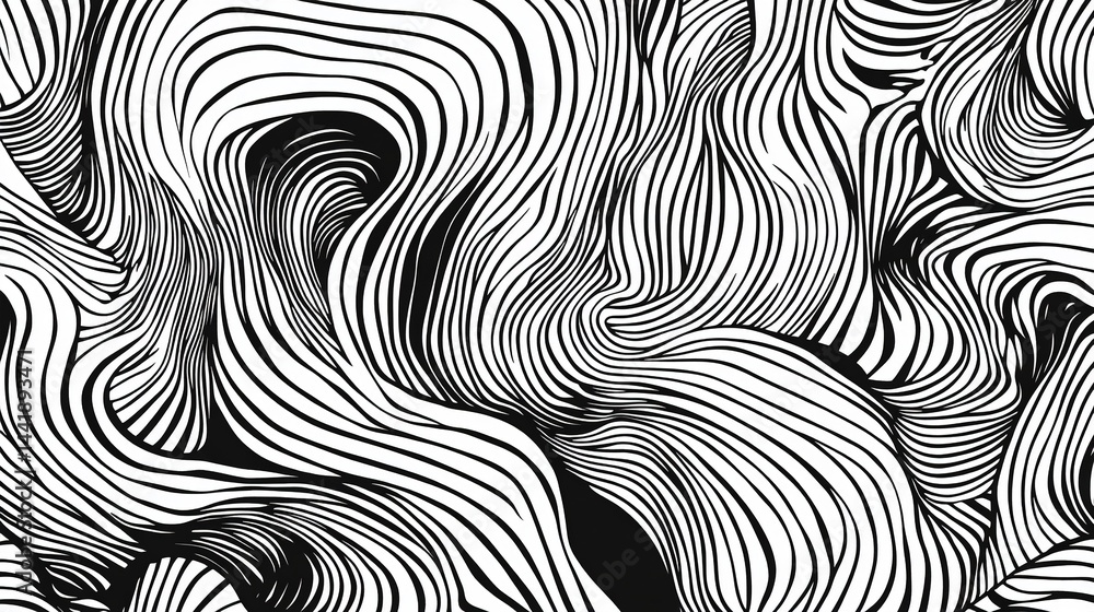 Fototapeta premium Minimalist abstract monochrome line art, elegant wavy interconnected strokes, and clever use of white space create a clean, modern aesthetic.