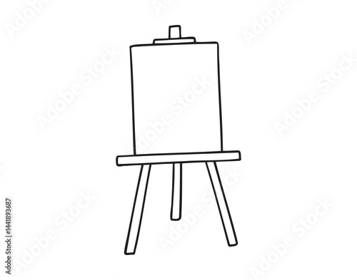 Easel with empty canvas. Clean sheet art supplies icon doodle hand drawn. Outline line drawing clipart symbol