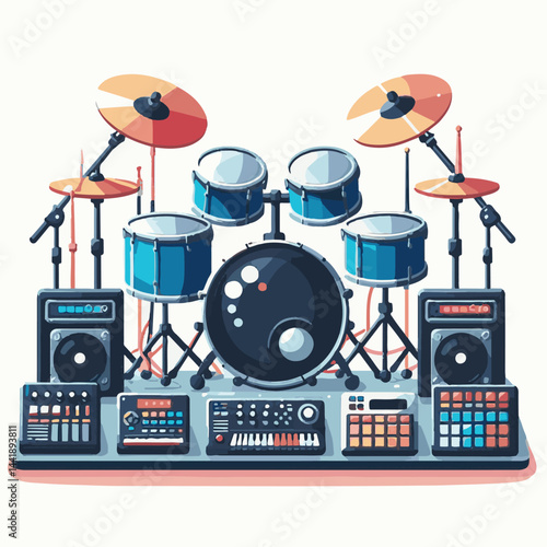 electronic, music, drum, instrument, musical, sound, set, equipment, entertainment, rock, percussion, studio, rhythm, kit, musician, beat, play, object, drummer, white, stick, bass, audio, band, backg