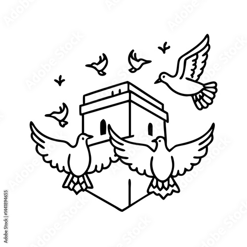 doves in mecca icon, doves in mecca line art - simple line art of doves in mecca, perfect for doves in mecca logos and icons