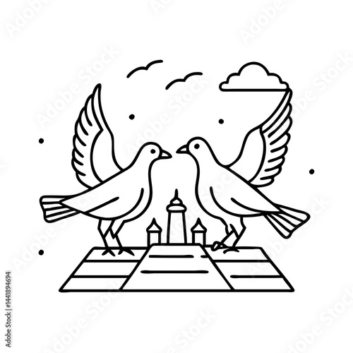 doves in mecca icon, doves in mecca line art - simple line art of doves in mecca, perfect for doves in mecca logos and icons