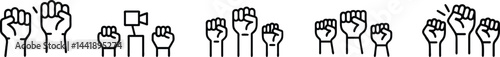 Protest Fist Icons. Raised Hand Line Art Symbols for Activism and Resistance