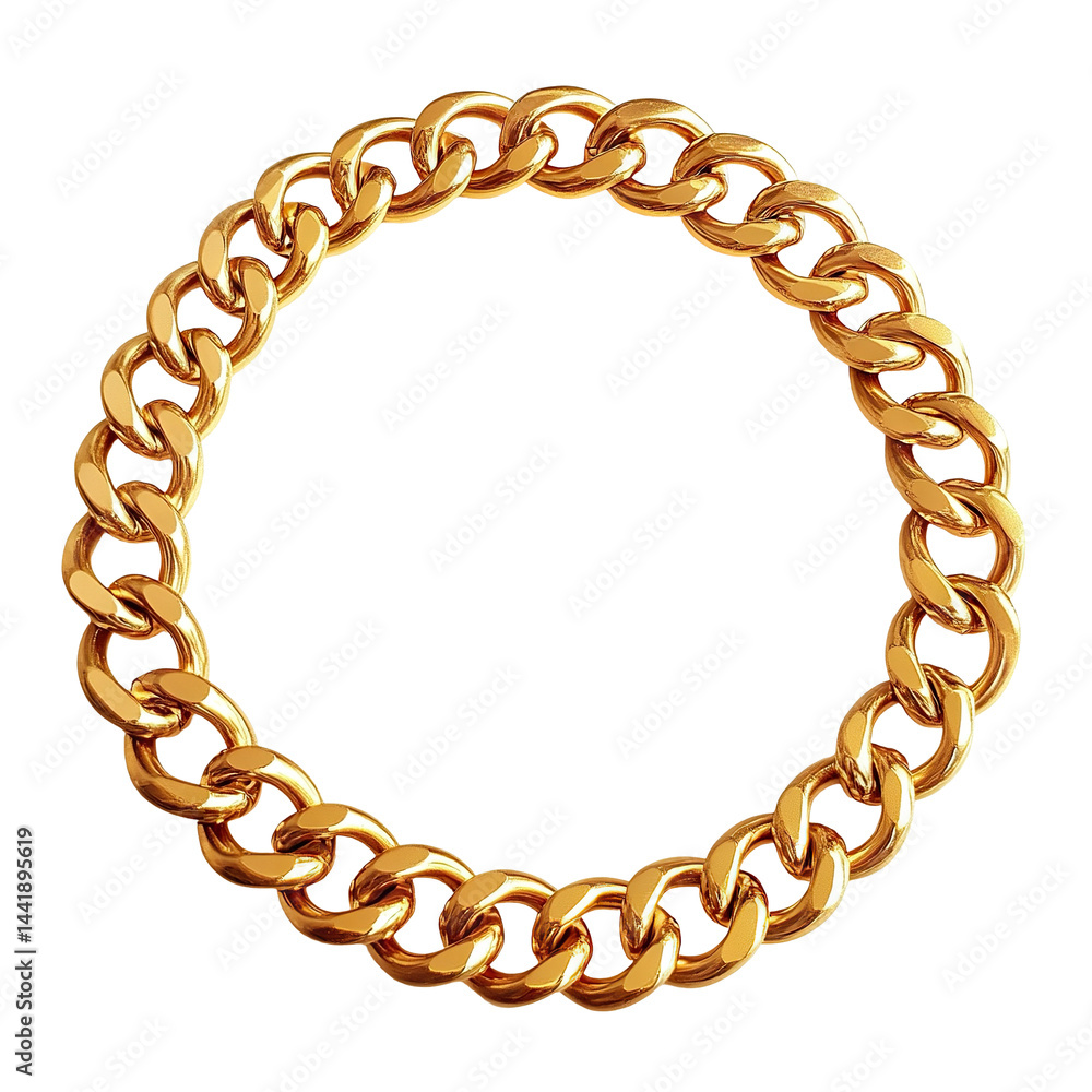 Obraz premium Shiny golden chain bracelet in circular shape, isolated on transparent cutout background
