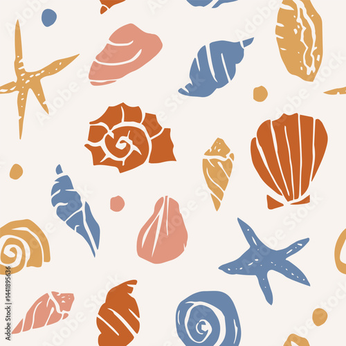 Flat vector ink seashells seamless pattern