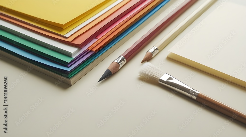 Fototapeta premium Papers with brush and pencils