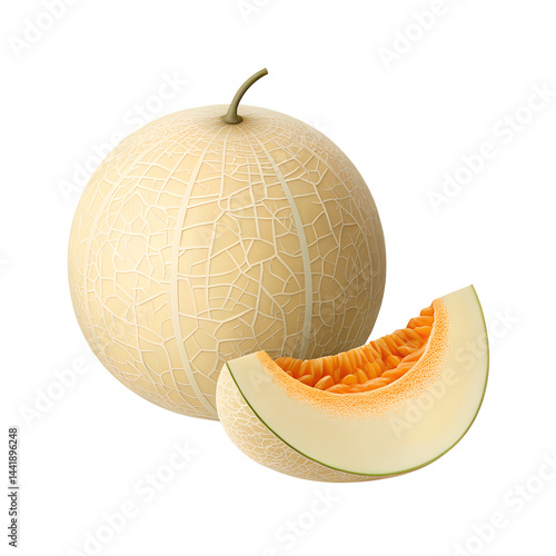 3D icon, Minimalistic Cantaloupe, isolated on a transparent background