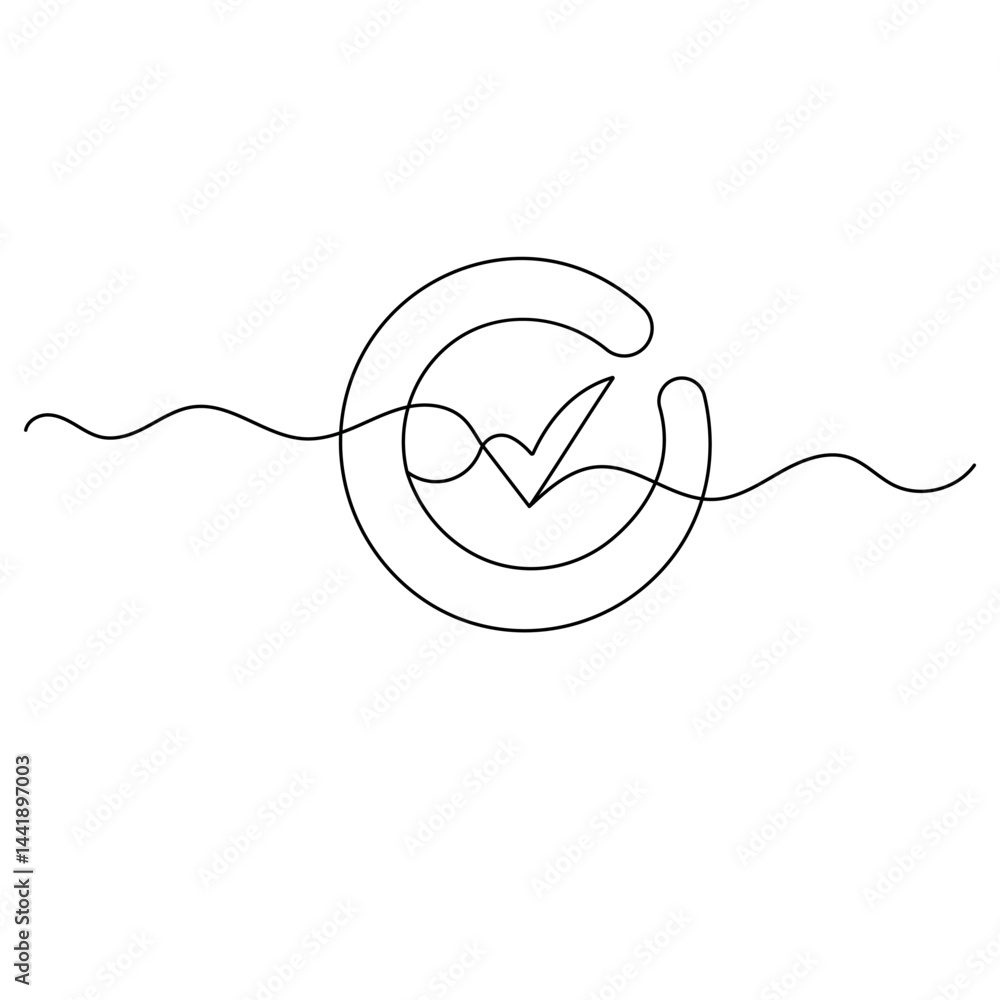 Check mark icon continuous one line drawing of outline vector illustration Check mark icon continuous one line drawing of outline vector illustration