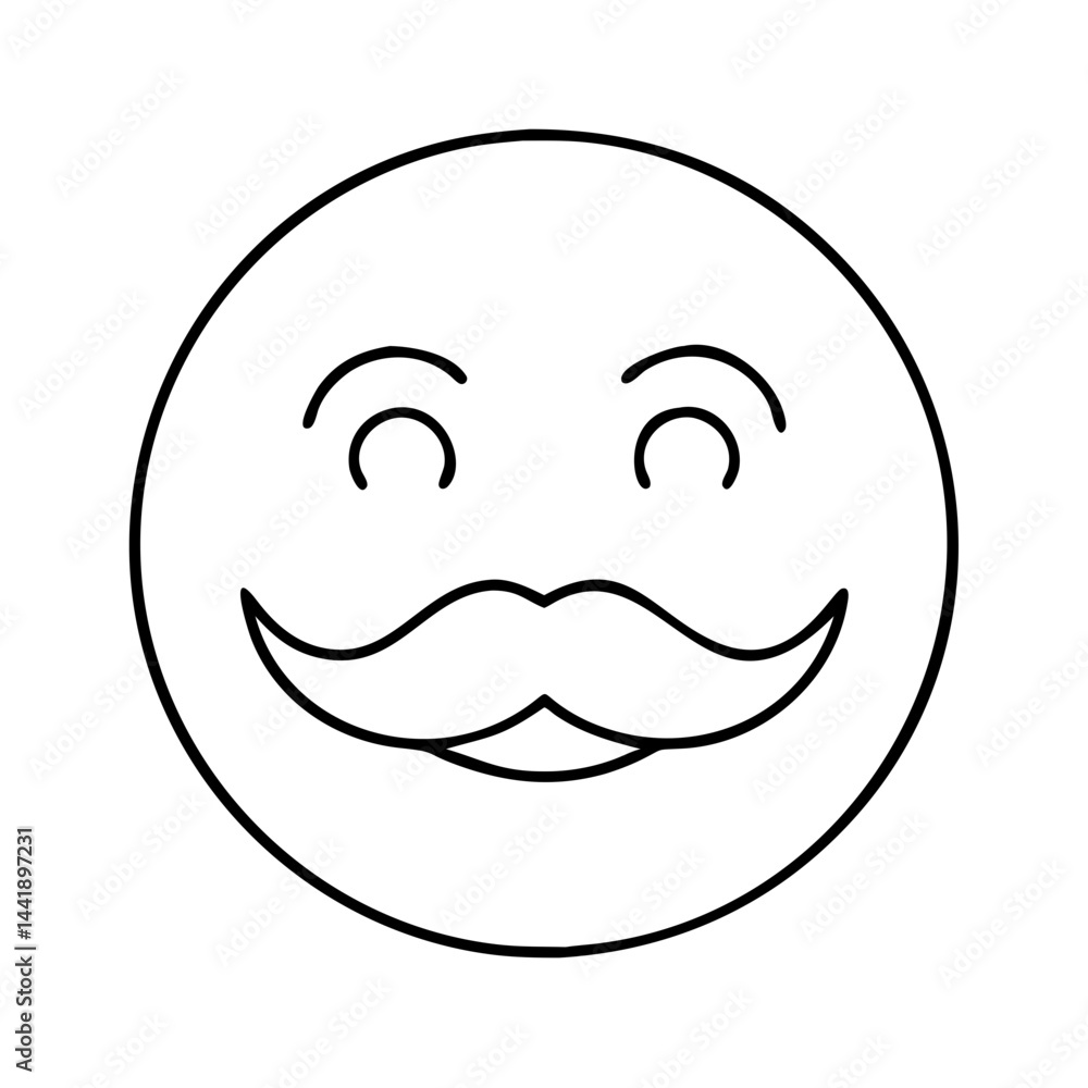 Fototapeta premium happy face with mustache icon, happy face with mustache line art - simple line art of happy face with mustache, perfect for happy face with mustache logos and icons