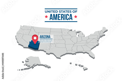 Arizona Highlighted On A 3D Map Of The United States Of America