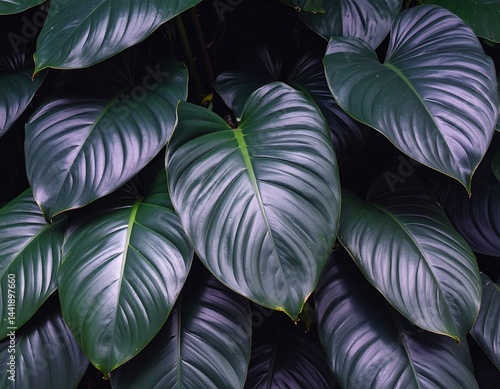 Wallpaper Mural close-up view of lush, dark green monstera leaves with their iconic deep splits and holes. The leaves have a glossy texture and are densely layered, creating a rich, tropical aesthetic. Torontodigital.ca