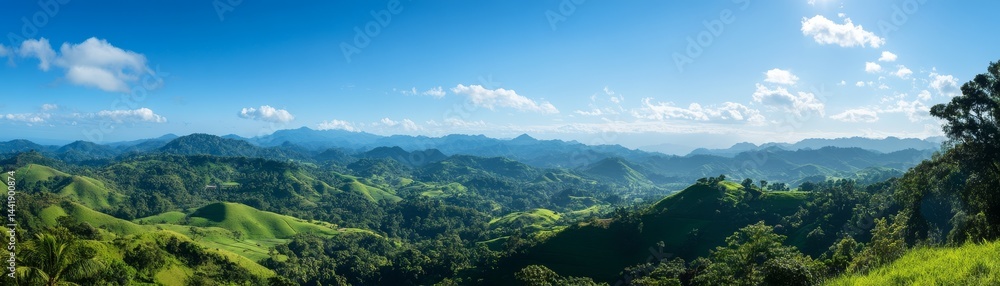 Fototapeta premium Breathtaking panorama, majestic mountain range reaching for the azure sky
