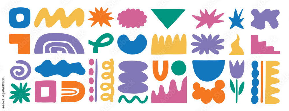 Fototapeta premium abstract forms elements set illustration, colorful funny blob shape organic, liquid form bright collection