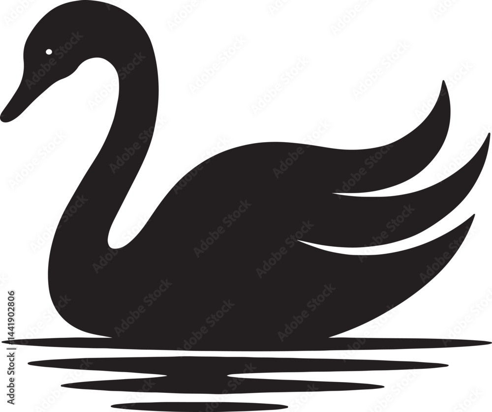 Obraz premium Elegant Black Swan Silhouette Vector Graceful Bird Illustration on Water, Minimalist Animal Logo, Nature-Inspired Art, Modern Wildlife Graphic Design for Tattoos and Decor
