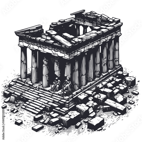 Ancient ruins of a Greek temple with weathered stone columns that reflect timeless beauty and historical grandeur.